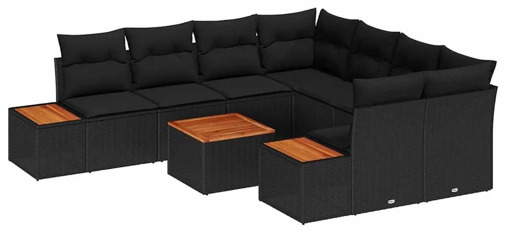 Conjunto de Sofás de Jardim vidaXL com Almofadas Preto Rattan Poliéste