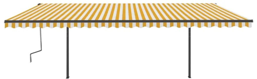 Toldo retrátil manual com postes 6x3,5 m amarelo e branco