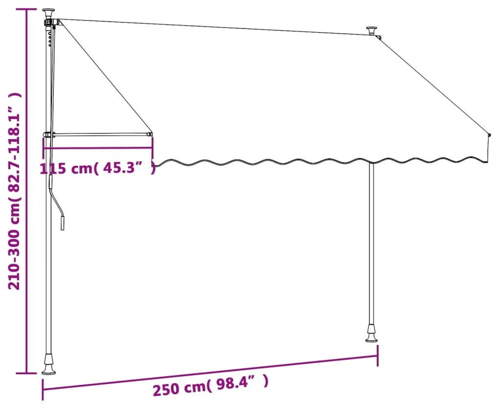 Toldo retrátil 250x150 cm tecido e aço cor creme