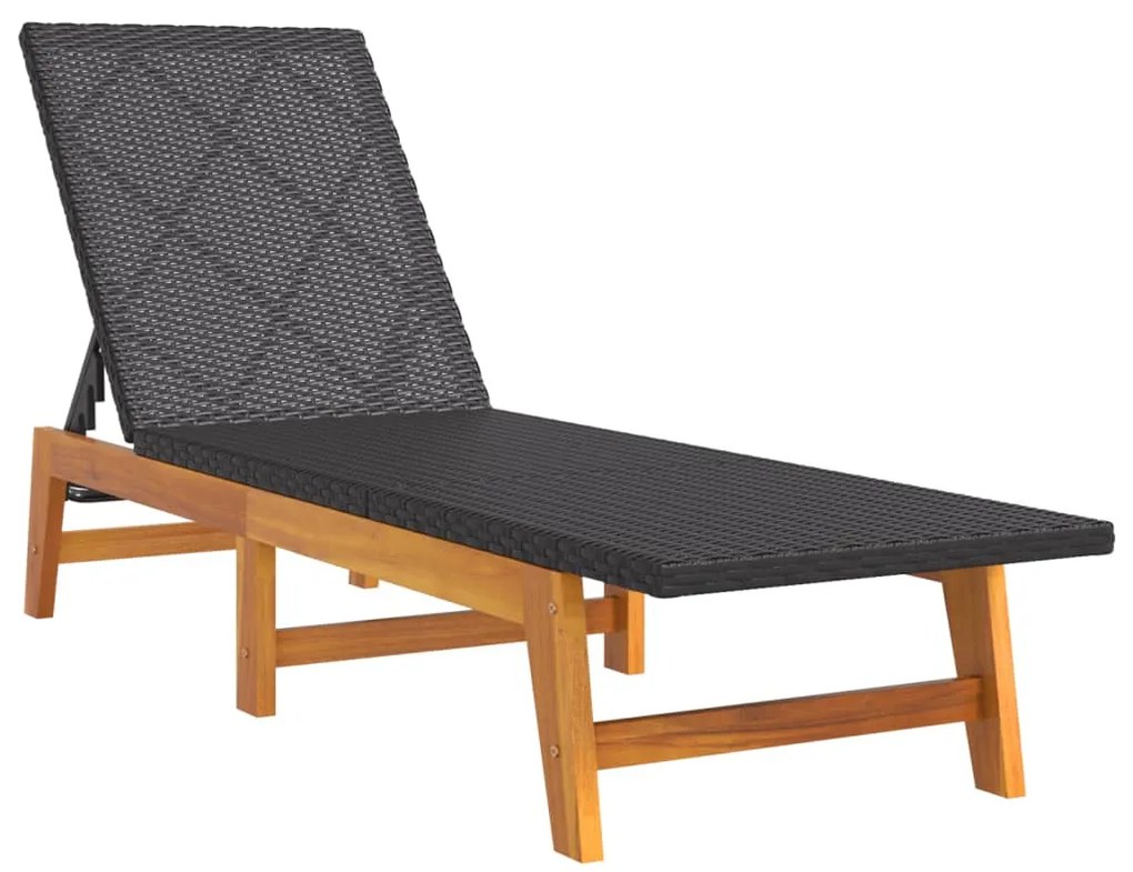 Espreguiçadeira com mesa vime PE e madeira de acácia maciça