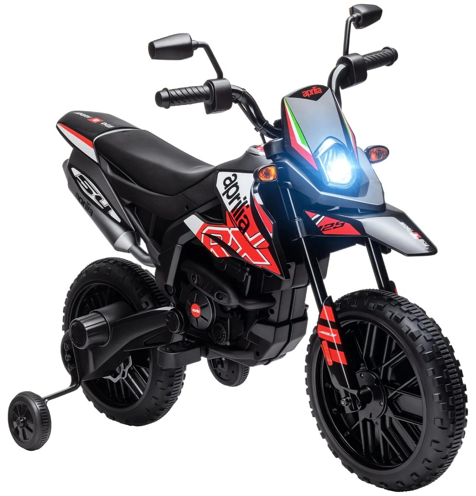 AIYAPLAY Mota Elétrica Infantil com Licença Oficial Aprilia 12V 25W Rodas de Apoio Removíveis Farol Música Porta USB e Amortecedor Traseiro Vermelho