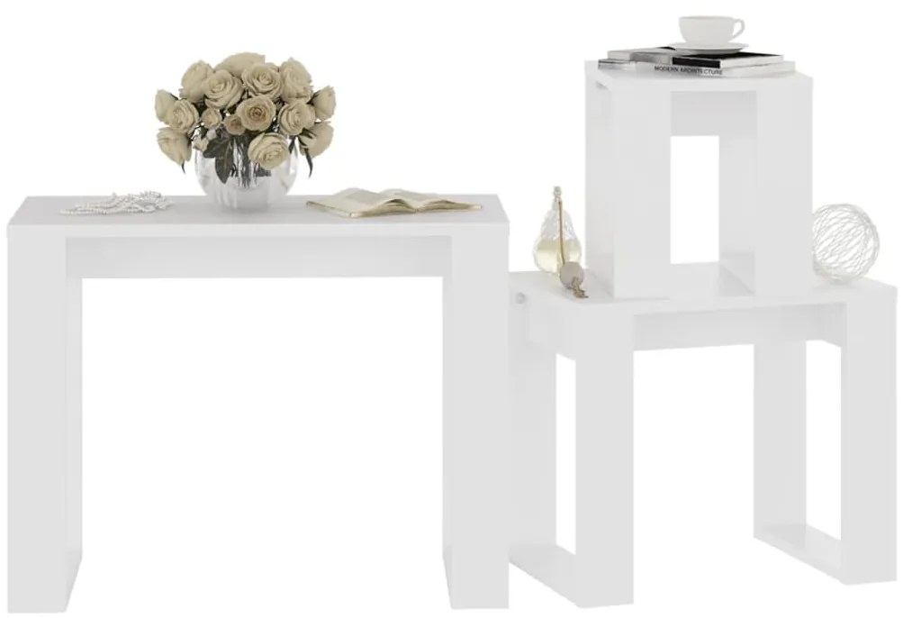 Mesas de encastrar 3 pcs madeira processada branco