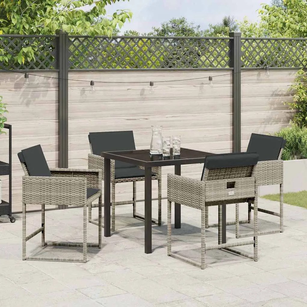 Mesa de Jantar para Jardim com 5 Peças e Almofadas Cinza Claro em Poli