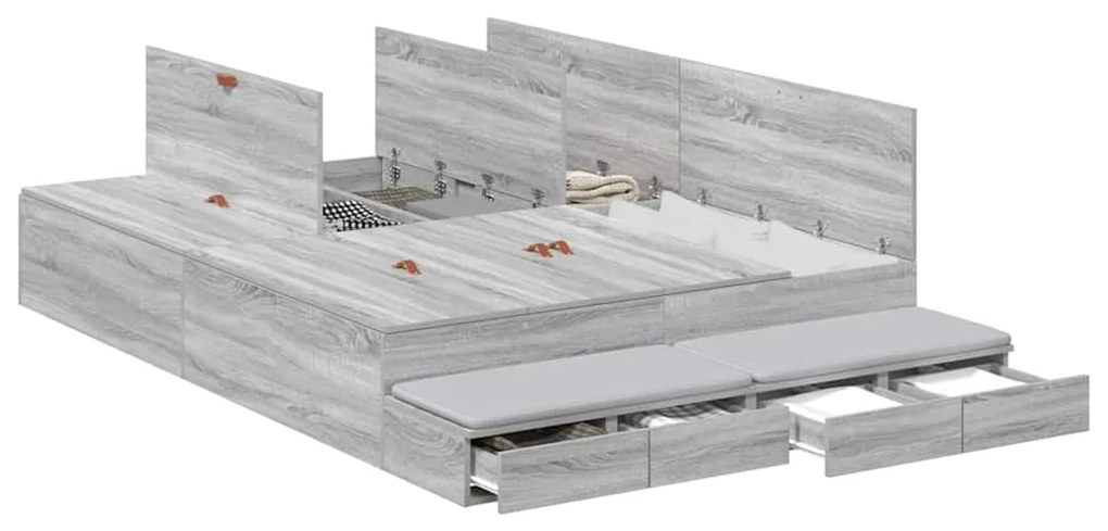 Estrado de Cama com Arrumação Cinza Sonoma 135x190 cm