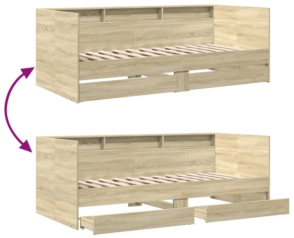 Sofá-cama com gavetas sem colchão 100x200 cm carvalho sonoma