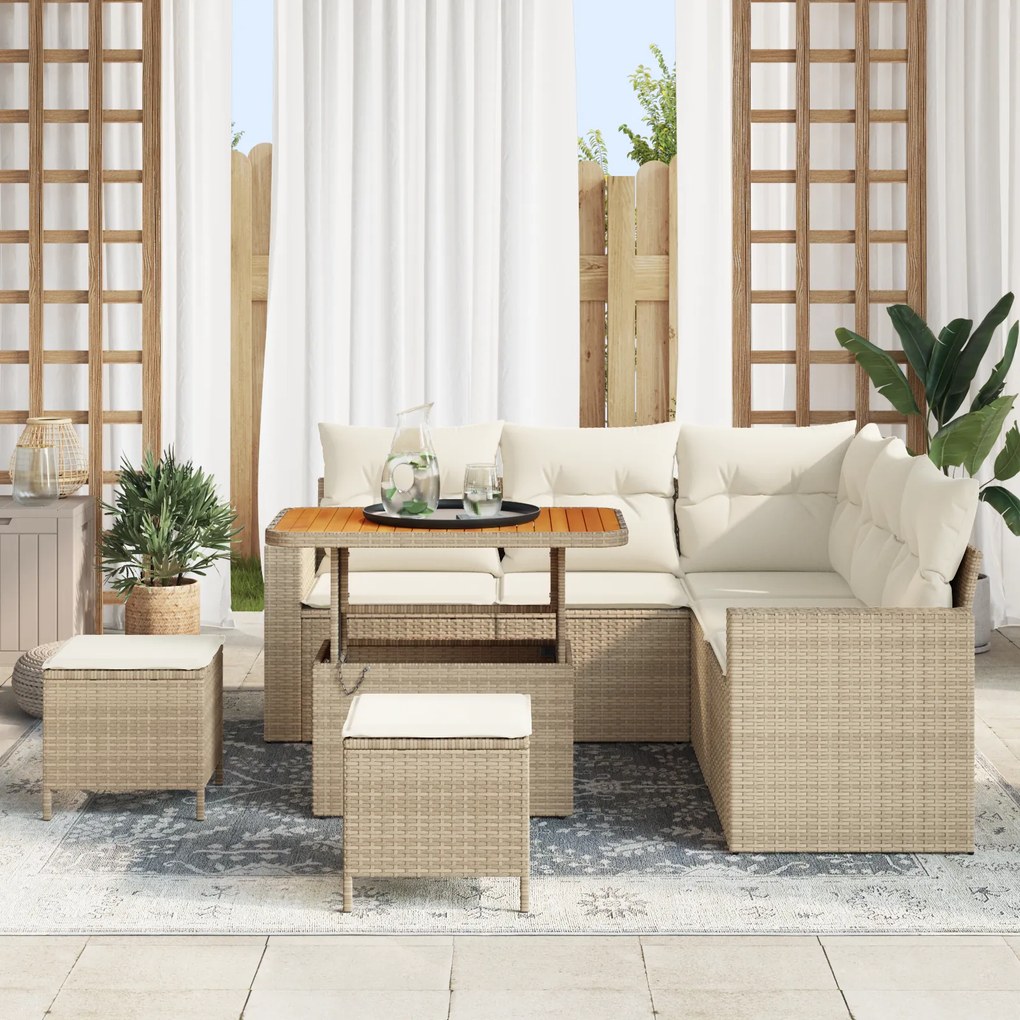 Conjunto de Sofá de Jardim vidaXL de 8 Peças com Almofadas Bege Vime P