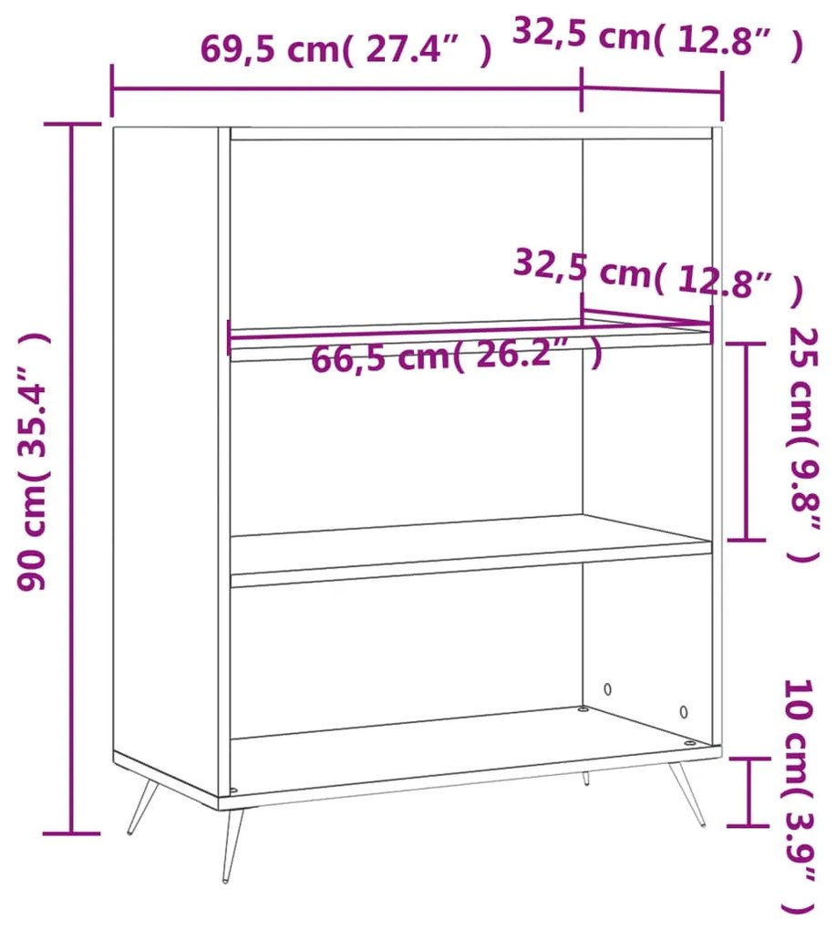 Estante 69,5x32,5x90 cm derivados de madeira cinzento sonoma