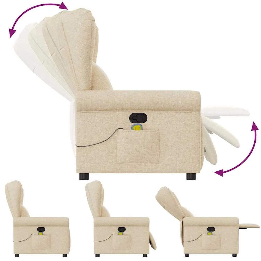 Poltrona de massagens reclinável tecido cor creme