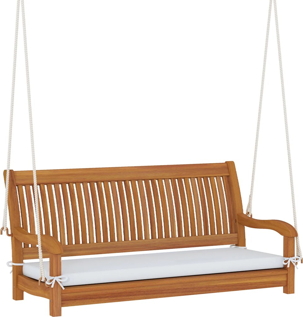 Banco Baloiço de Jardim para 2 Pessoas, 126 x 62 x 60 cm, Madeira de Acácia com Almofada, Natural