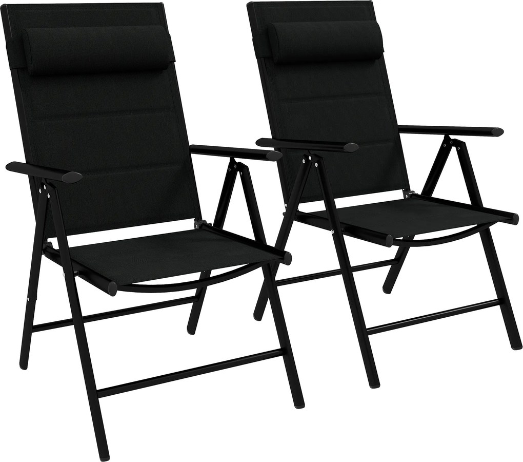 Outsunny Conjunto 2 Cadeiras Campismo Dobráveis Apoios Braços Terraço Leves Portáteis 54x67x108cm Preto Ébano | Aosom Portugal