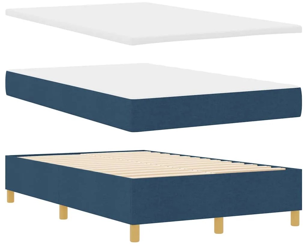 Cama Box Spring com Colchão &amp; LED Azul 120x200 cm Tecido