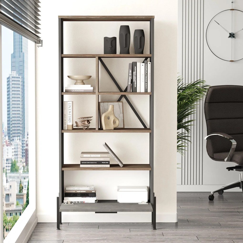 Estante VS4 – Castanho, Cinzento e Antracite – 75,5x160,8x44,5 cm