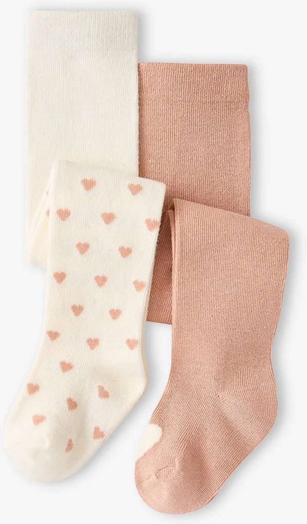 Lote de 2 pares de collants aos corações, para bebé menina bege