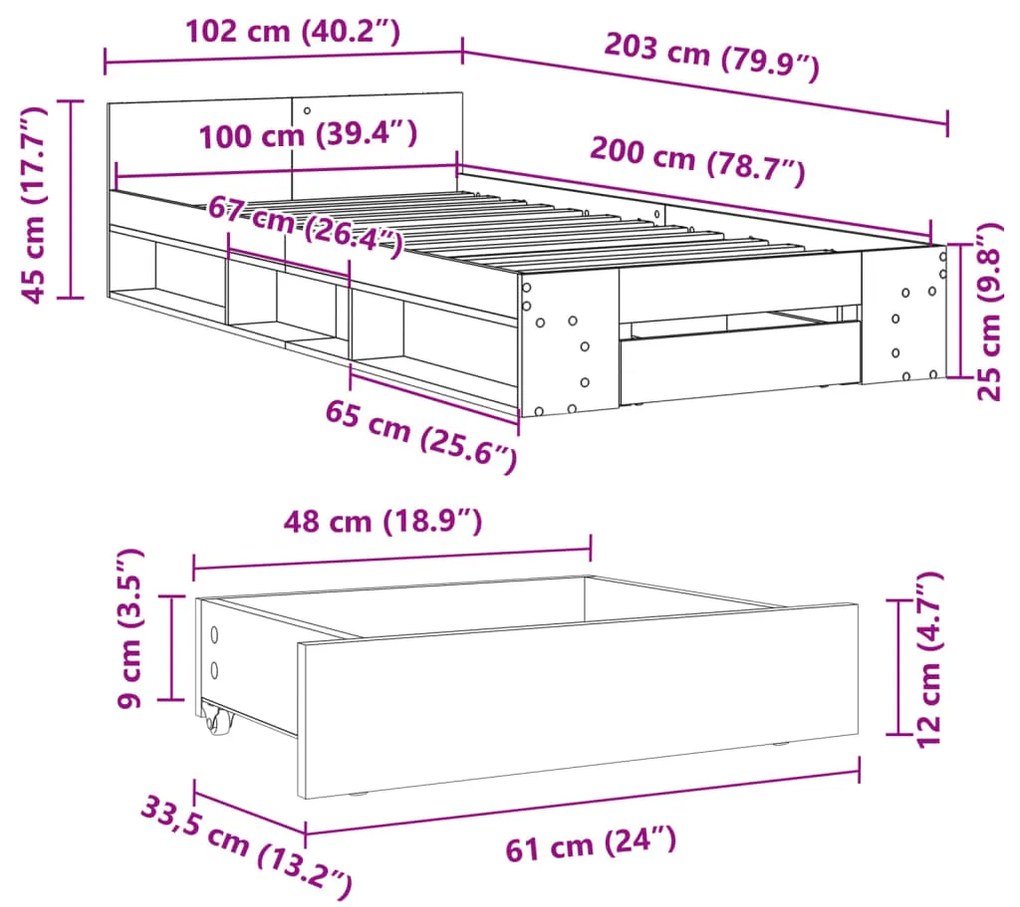 Estrutura de cama c/ gaveta 100x200 cm derivados madeira branco