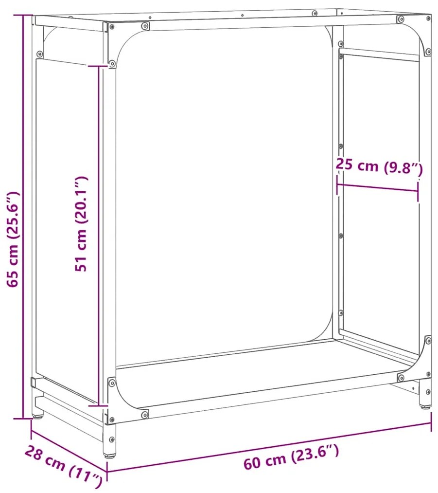 Suporte para lenha 60x28x65 cm aço laminado a frio antracite