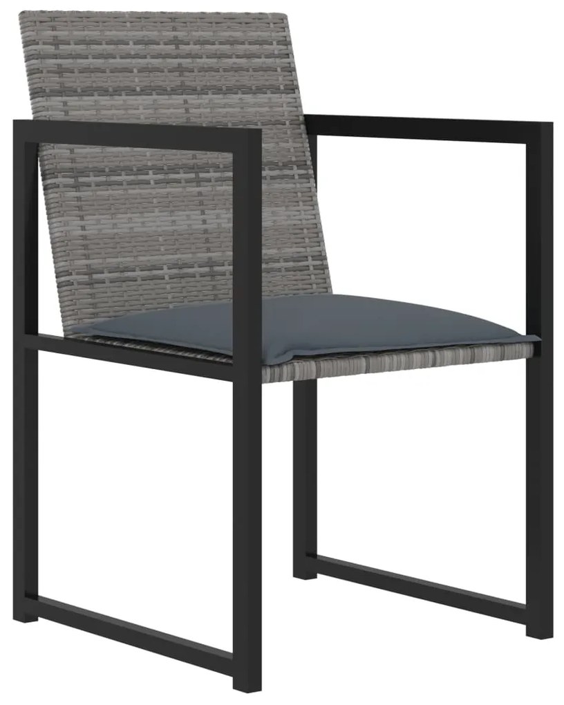 7 pcs conjunto jantar exterior com almofadões vime PE cinzento