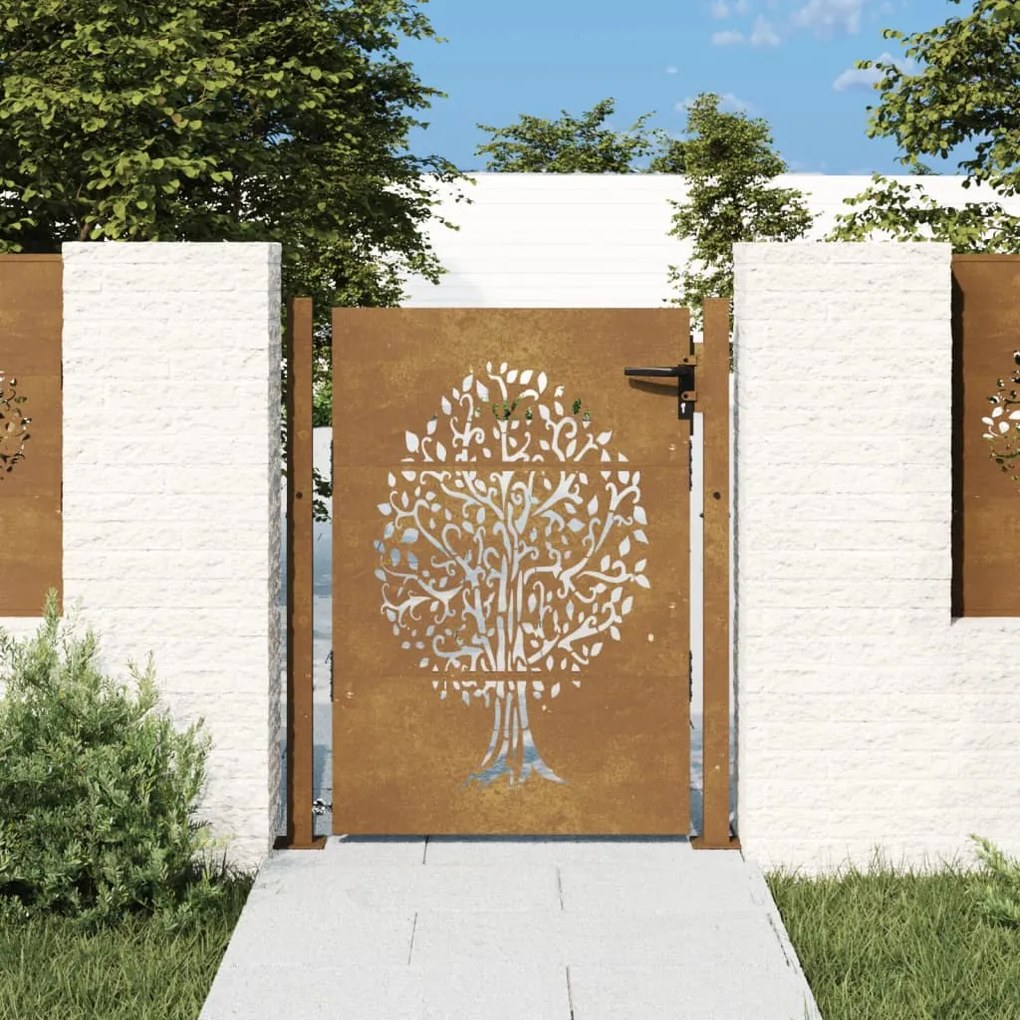 vidaXL Portão de jardim 105x130 cm aço corten design árvore