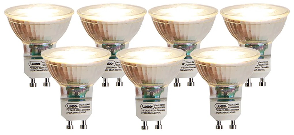 Conjunto de 7 Lâmpadas LED reguláveis GU10 7W 500lm 2700K