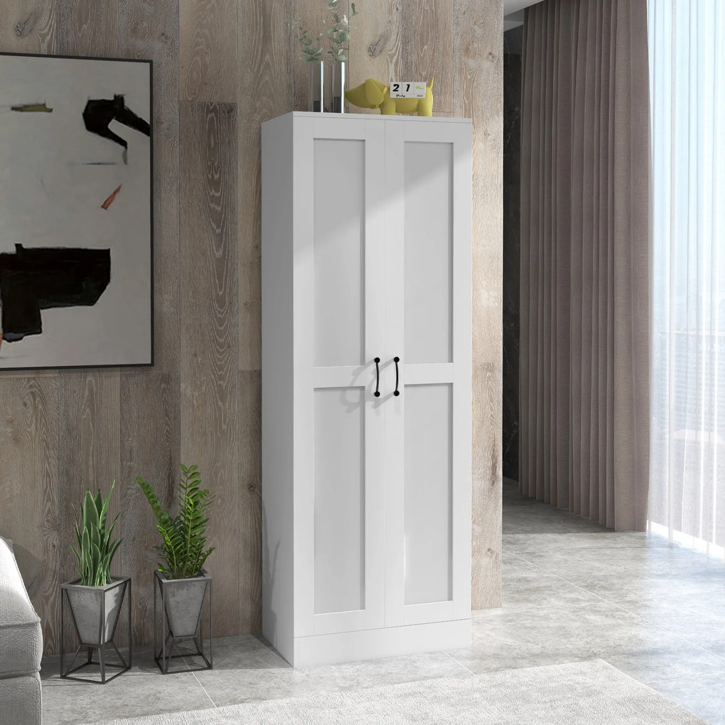 Armário arrumação 60 x 36,5 x 175 cm de 2 portas com 4 prateleiras, estilo contemporâneo, branco