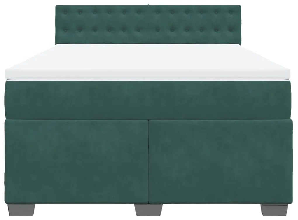 Cama com molas/colchão 160x200 cm veludo verde-escuro