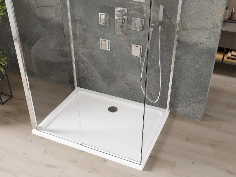 Mexen Omega-3S cabine de duche de 3 paredes, de correr 100x80 cm, transparente, cromado + base Flat - 825-100-080-01-00-3s-4010