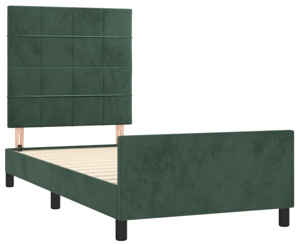 Estrutura de cama c/ cabeceira 90x200 cm veludo verde-escuro