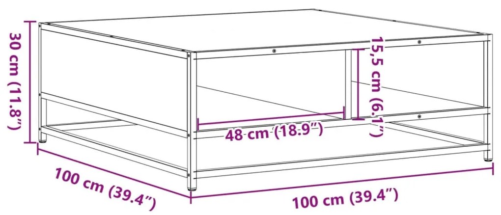 Mesa de centro derivados de madeira e metal cinzento sonoma