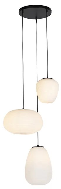 Candeeiro de suspensão design preto 3 luzes com vidro opal - Hero Design