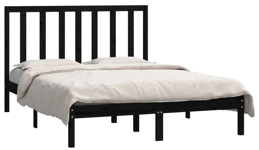 Estrutura de cama casal 135x190 cm pinho maciço preto