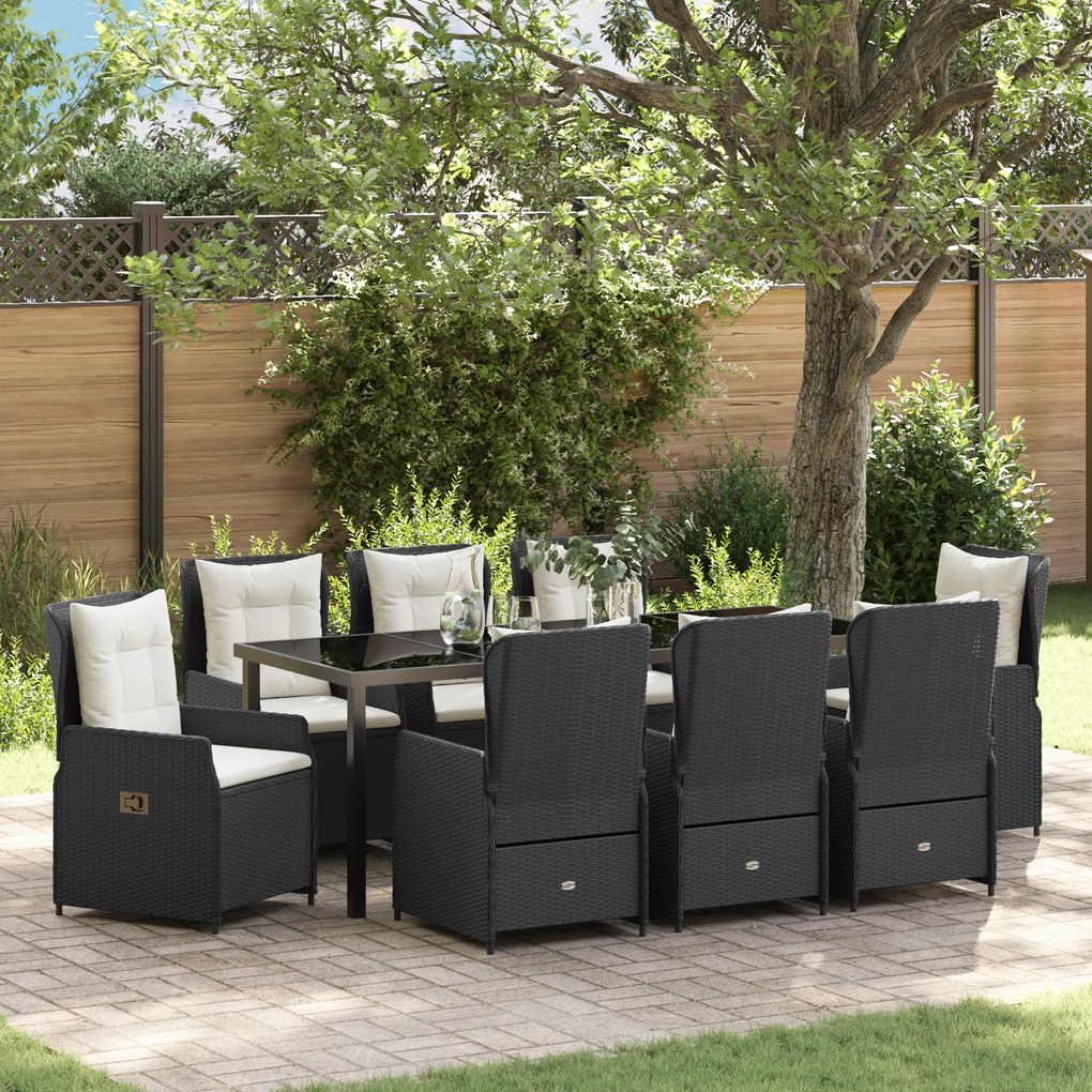 vidaXL Conjunto de Jantar de Jardim de 9 Peças em Poly Rattan Preto