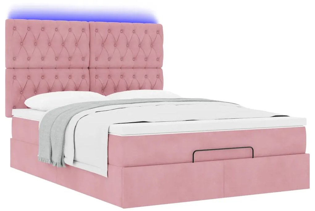 Estrutura de cama otomana com colchões 140x190 cm veludo rosa