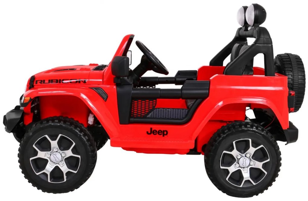 Carro elétrico para Crianças 12V 4x4 Jeep Wrangler Rubicon Rodas de EVA, Assento de couro Vermelho