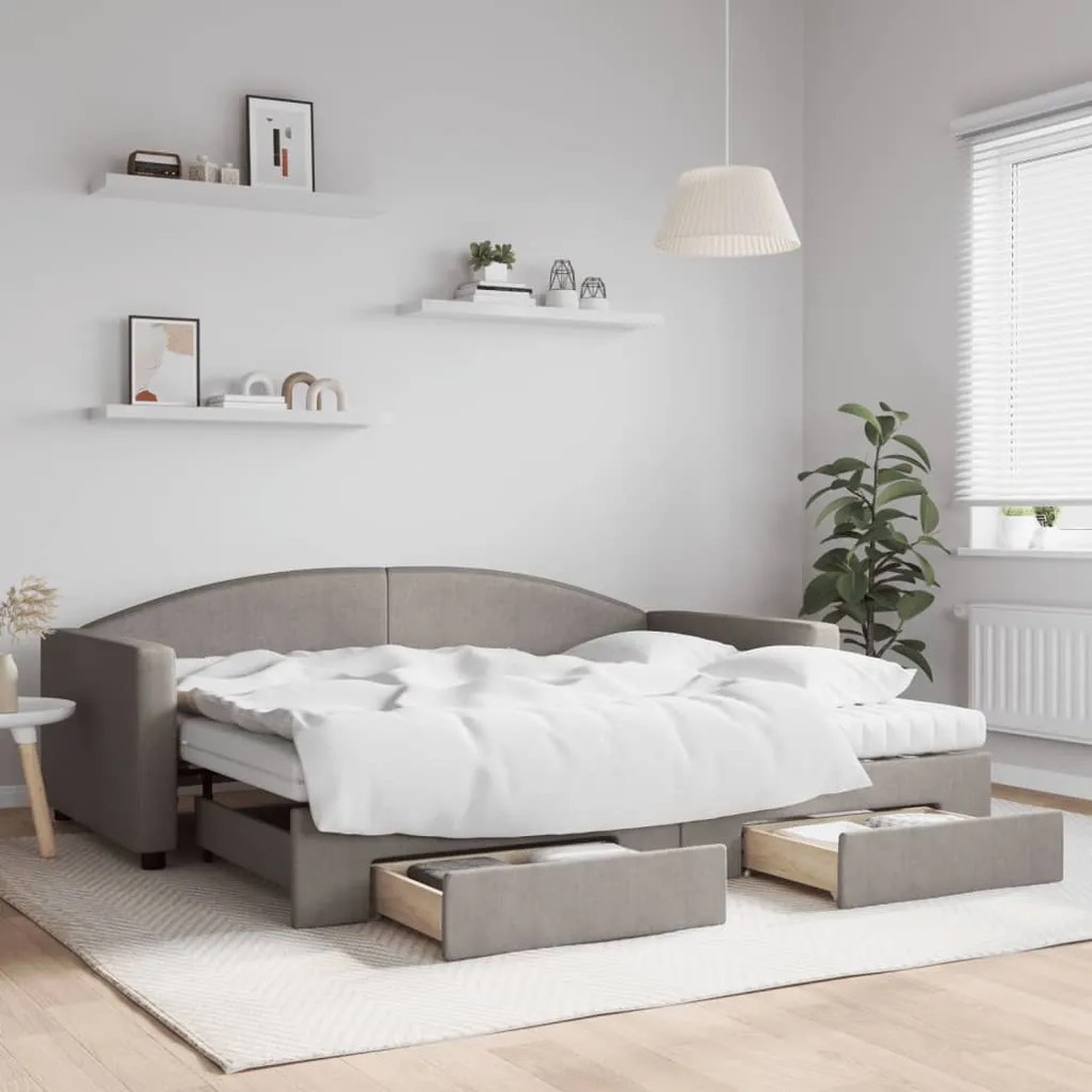 vidaXL Sofá-cama c/ gavetão/gavetas 90x200 cm tecido cinza-acastanhado
