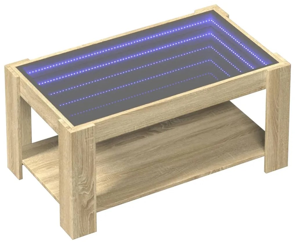 Mesa de centro c/ LEDs 93x53x45 cm madeira processada