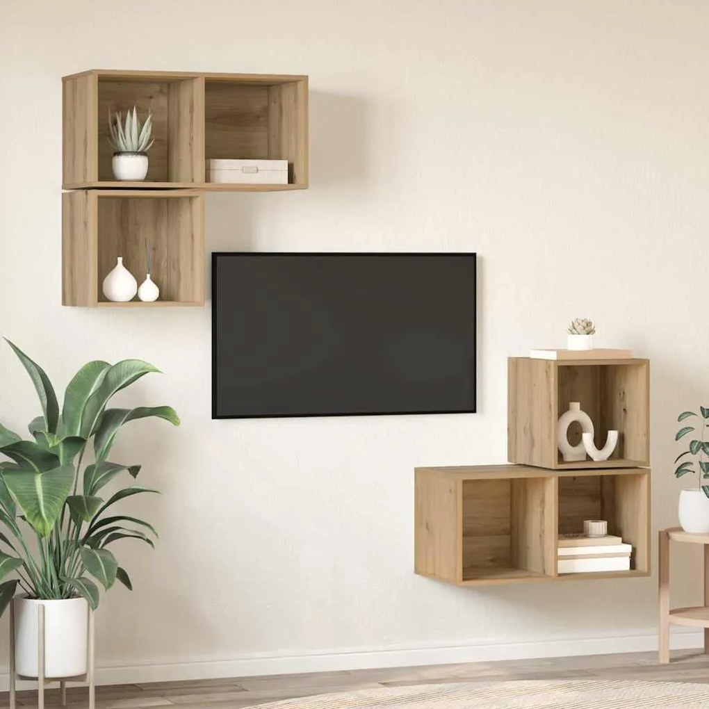Conjunto de Estantes para TV 4 pcs carvalho artisiano