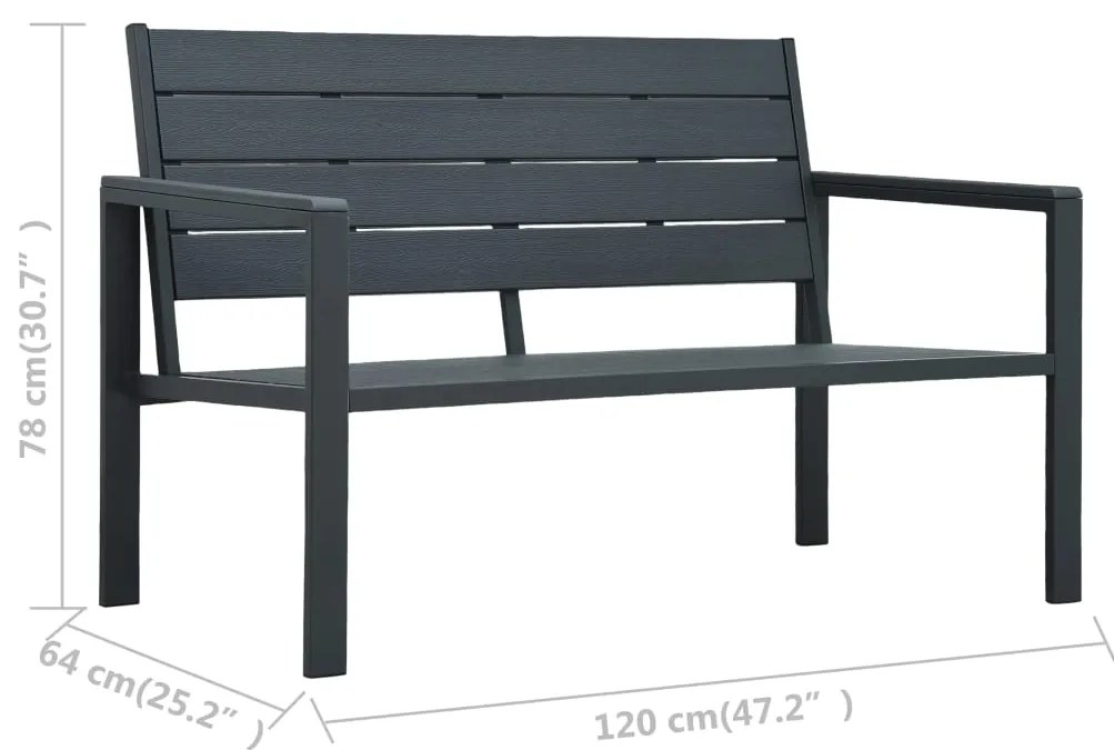Banco de jardim 120 cm PEAD aspeto de madeira cinzento