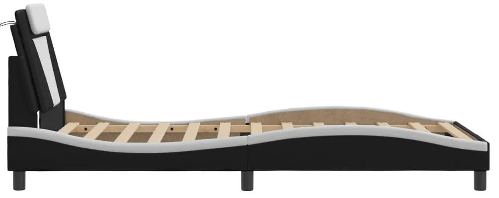 Estrutura cama c/ luzes LED 100x200cm couro artif. preto/branco