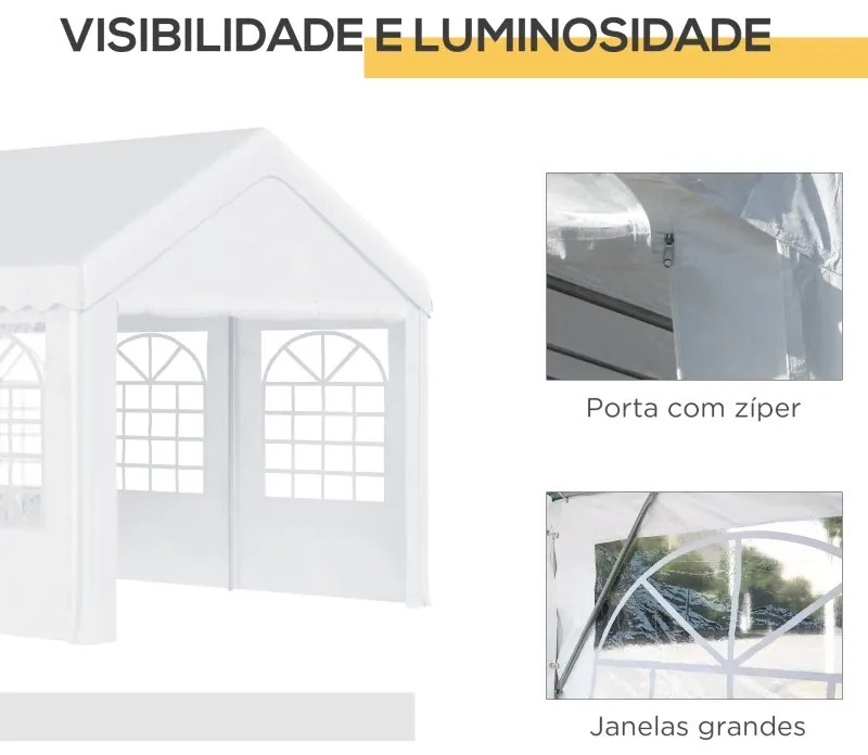 Tenda para Festas 6x4x2,8m Tenda de Jardim com 4 Paredes Laterais Aço e Poliéster Branco