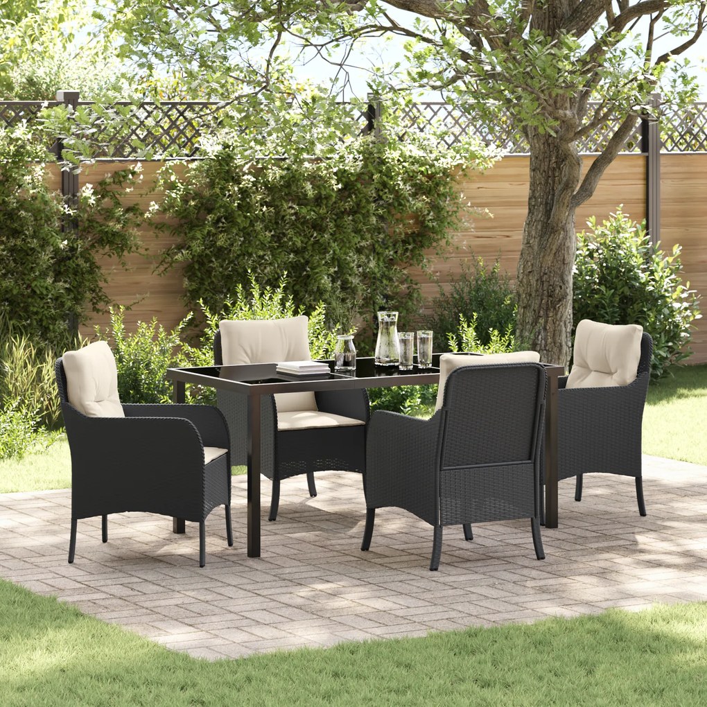 vidaXL Conjunto de Jantar de 5 Peças com Almofadas Rattan Poli Preto