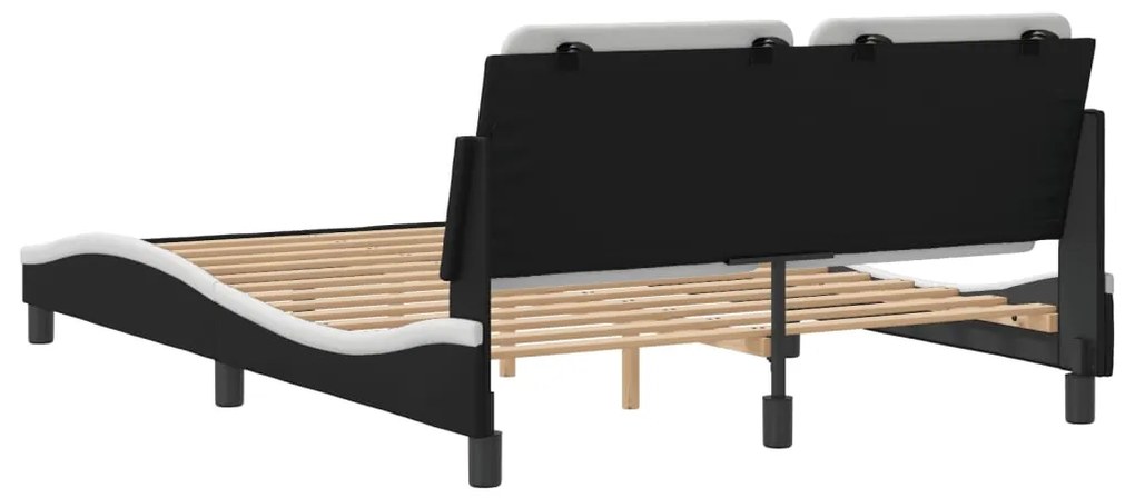Estrutura cama c/ cabeceira 120x200 couro artif. preto/branco