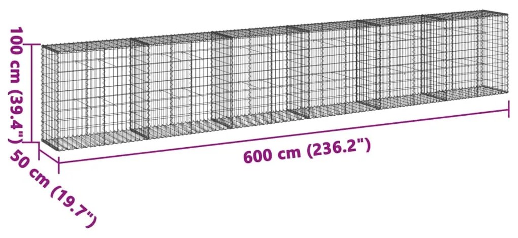 Cesto gabião com cobertura 600x50x100 cm ferro galvanizado