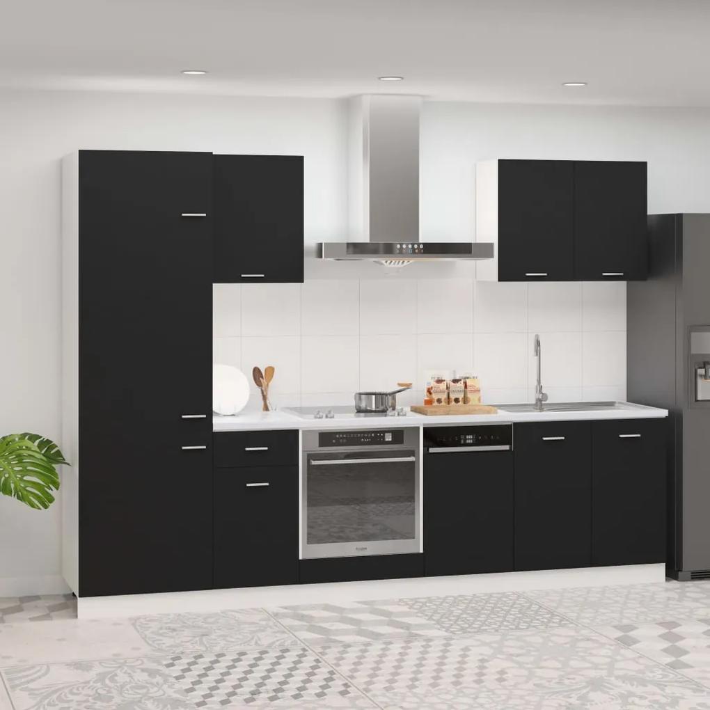 7 pcs conjunto armários de cozinha contraplacado preto