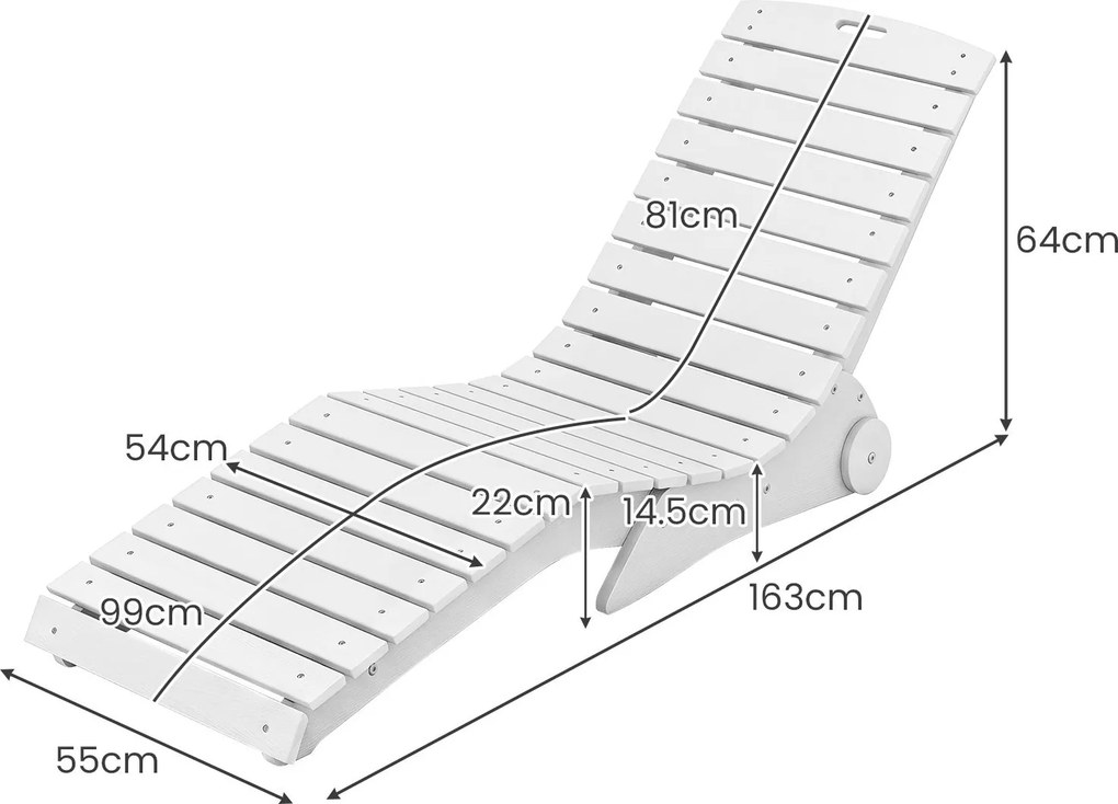 Conjunto de 2 Espreguiçadeiras para Piscina, 163 x 55 x 64 cm, Design Ergonómico em S, Branco