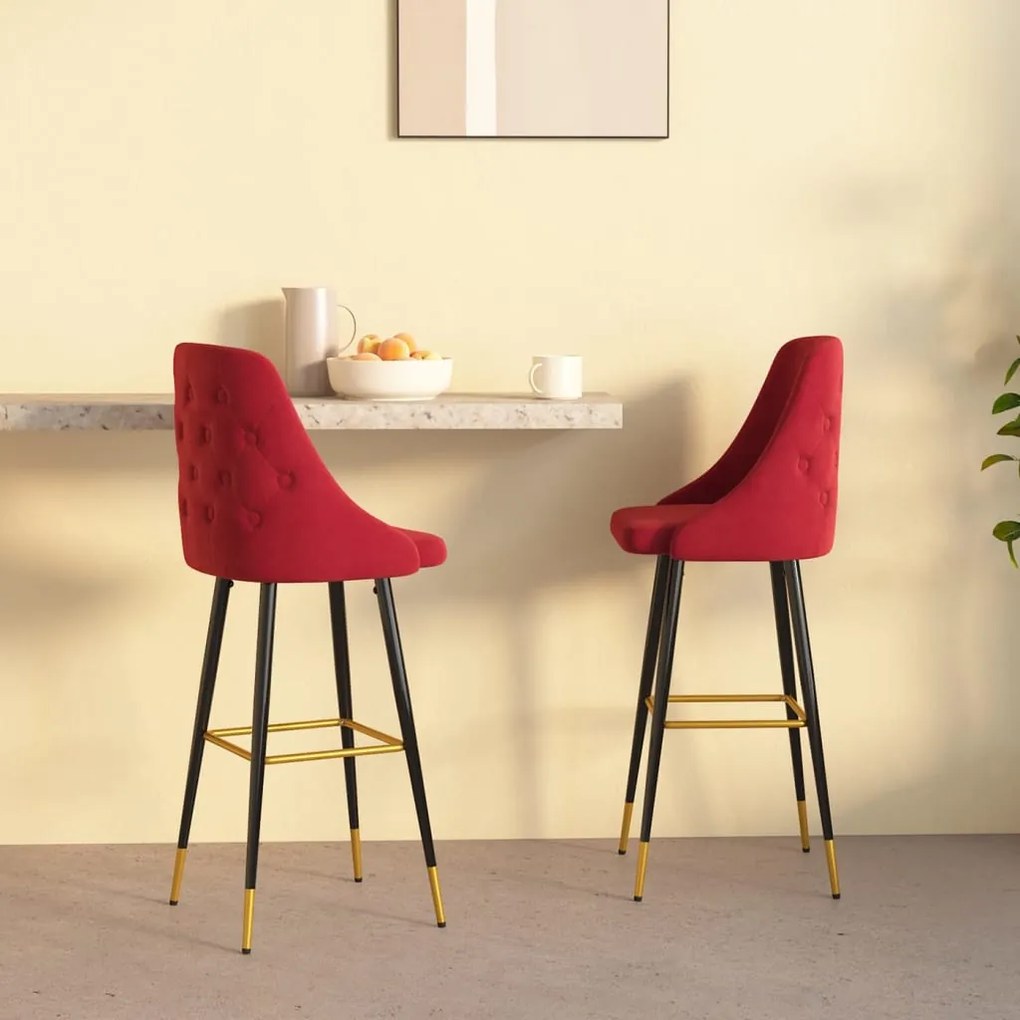 vidaXL Bancos de bar 2 pcs veludo vermelho tinto