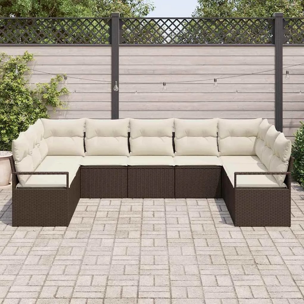 Conjunto de Sofá de Jardim de 9 Peças com Almofadas em Rattan Sintétic