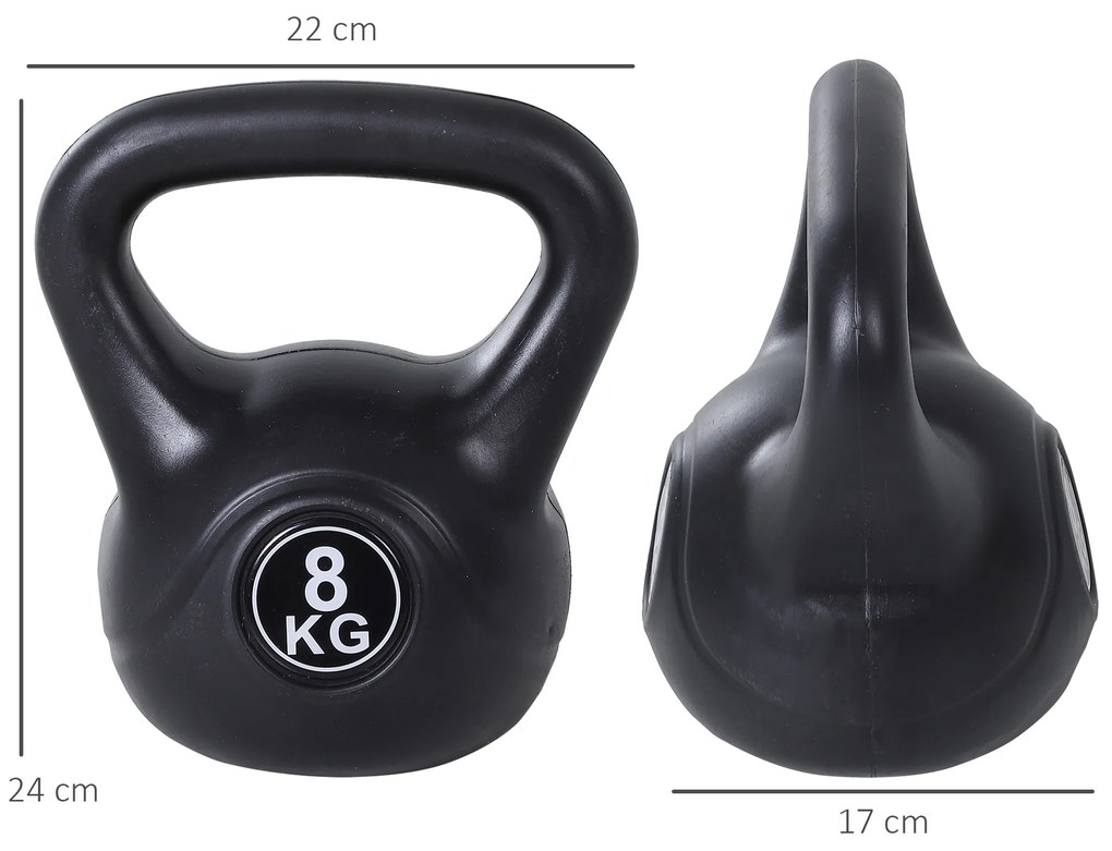 Peso Russo de 8 kg Kettlebell Preenchido de Areia com Punho Largo e Antiderrapante para Trenos em Casa 22x17x24 cm Preto