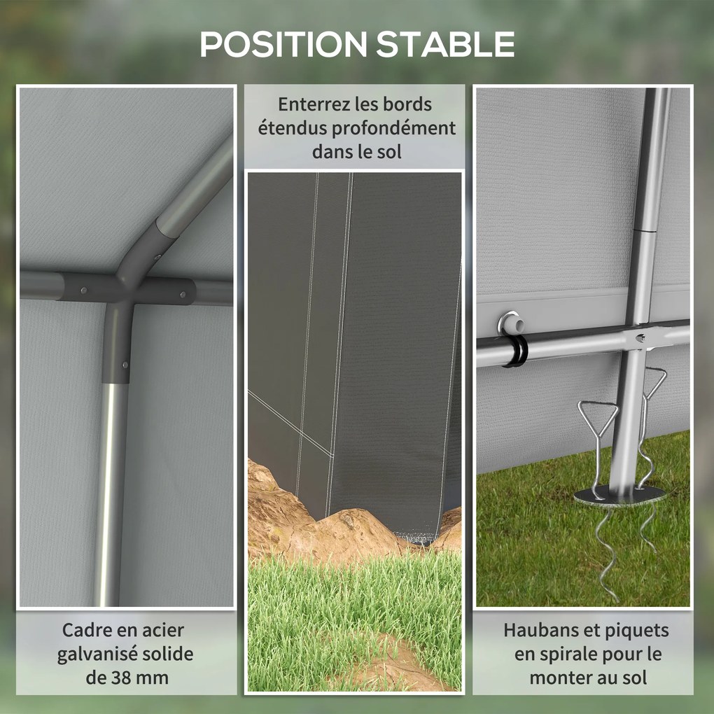 Abrigo de jardim3 x 3 m, Revestimento em lona PE de 200 g/m² portátil para exterior com estrutura em aço galvanizado e porta ampla, cinzento