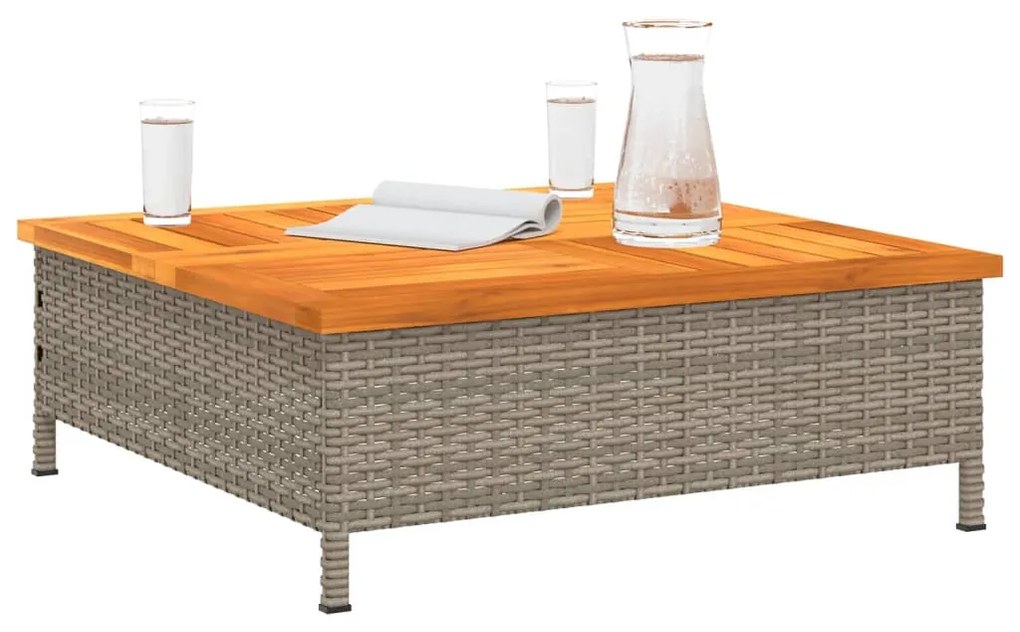 Mesa de jardim 70x70x25cm vime e madeira acácia maciça cinzento