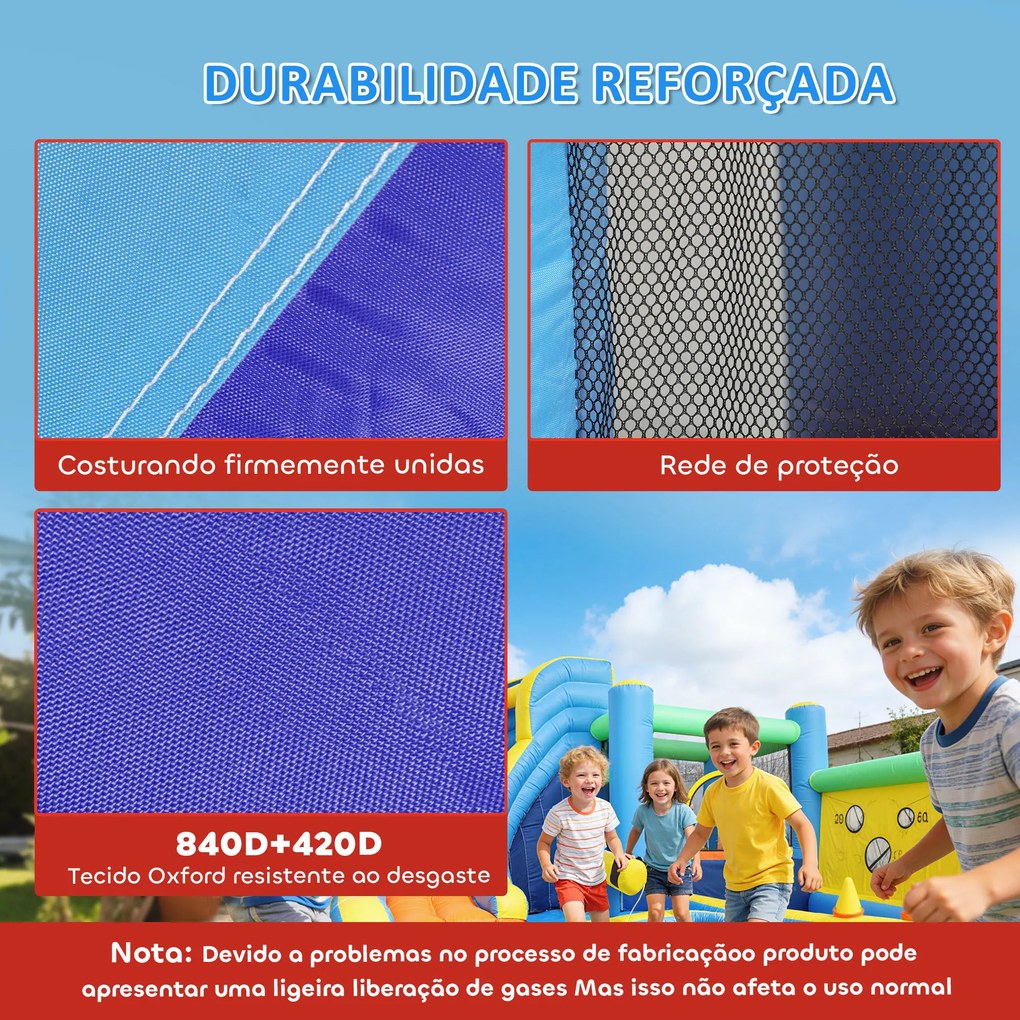 Castelo Insuflável Aquático 8 em 1 com Soprador 550W Escorrega Trampolim Escalada Piscinas Cesto Lançamento de Argolas