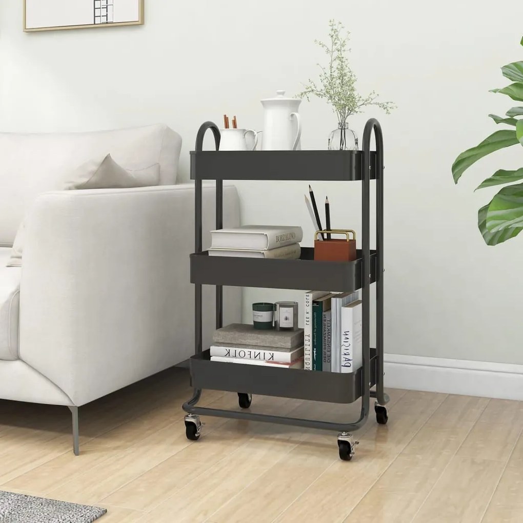 vidaXL Carrinho com 3 prateleiras 46x34x79 cm aço antracite